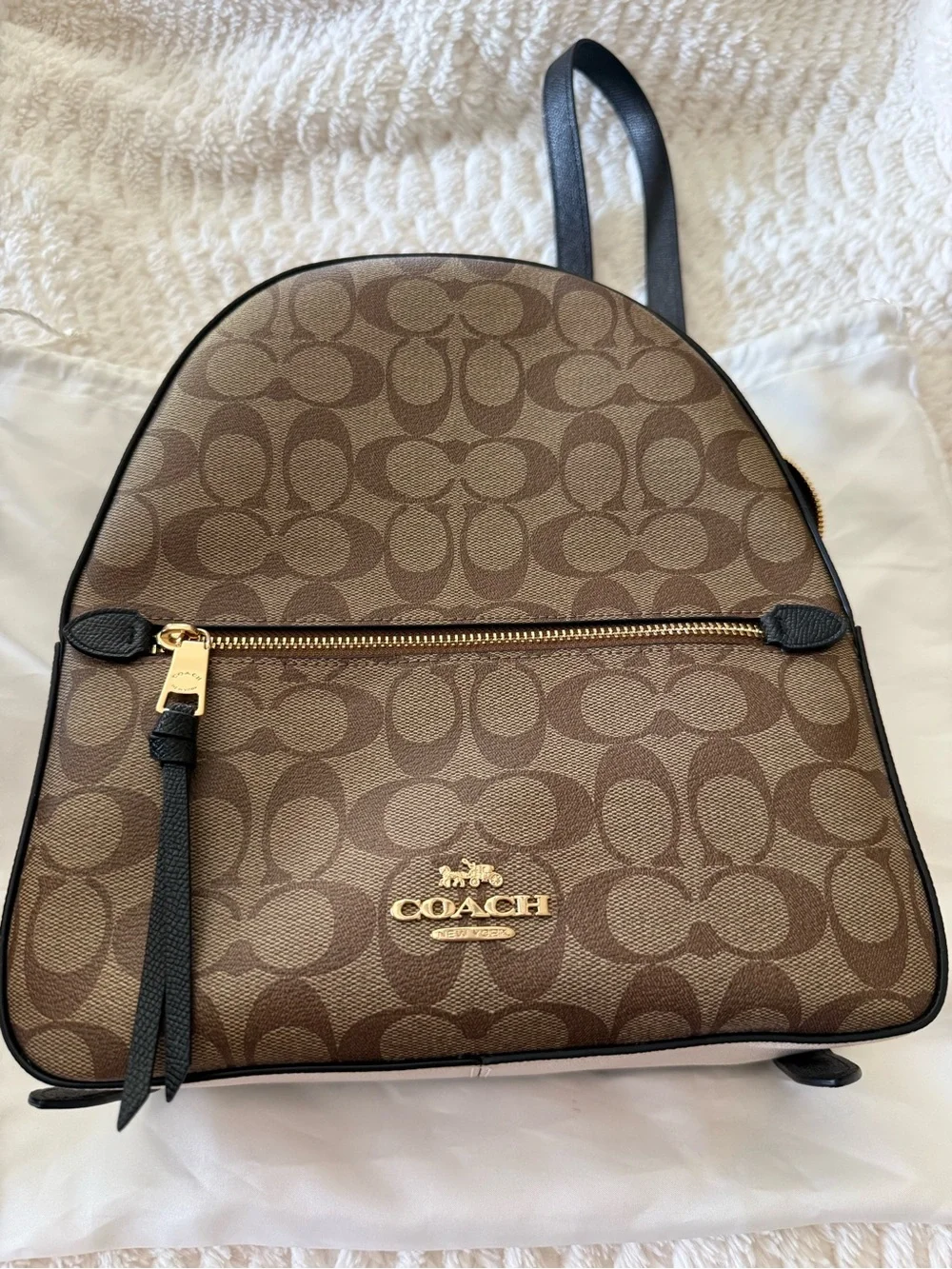 Coach Monogram Mini Backpack in Brown and Black with Cream Accent